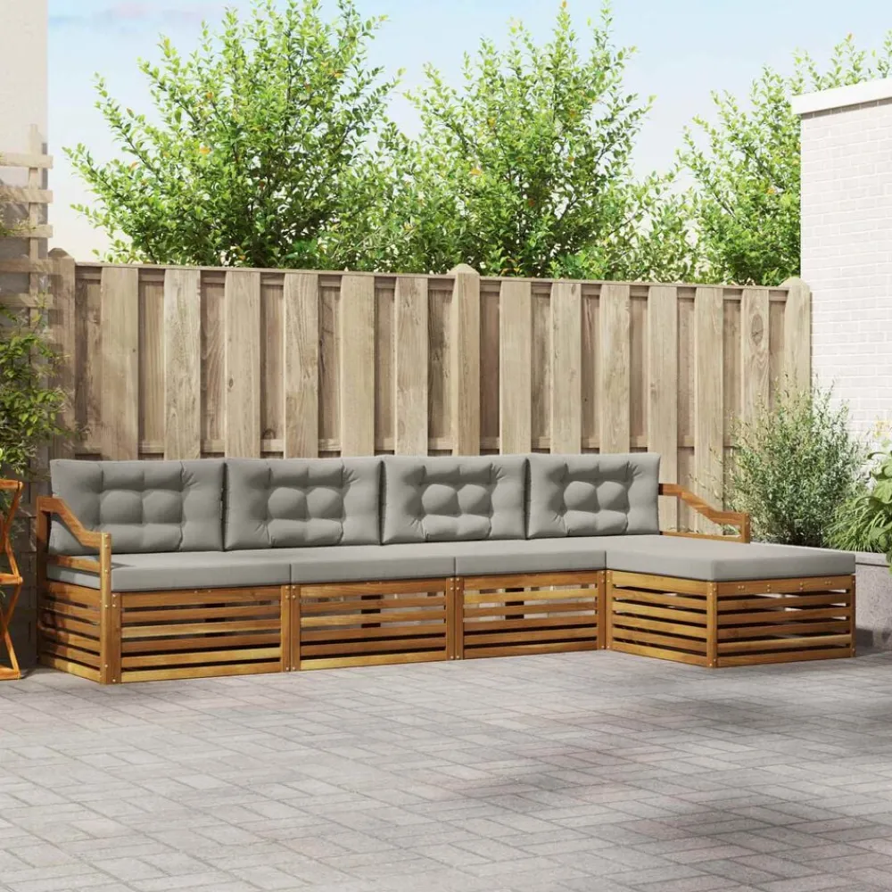 vidaXL Conjuntos De Muebles-Conjunto de sofás de exterior 5 pcs Gris Natural y Claro