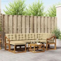 vidaXL Conjunto de sofás de exterior con cojín 7 pcs Natural y beige Outlet