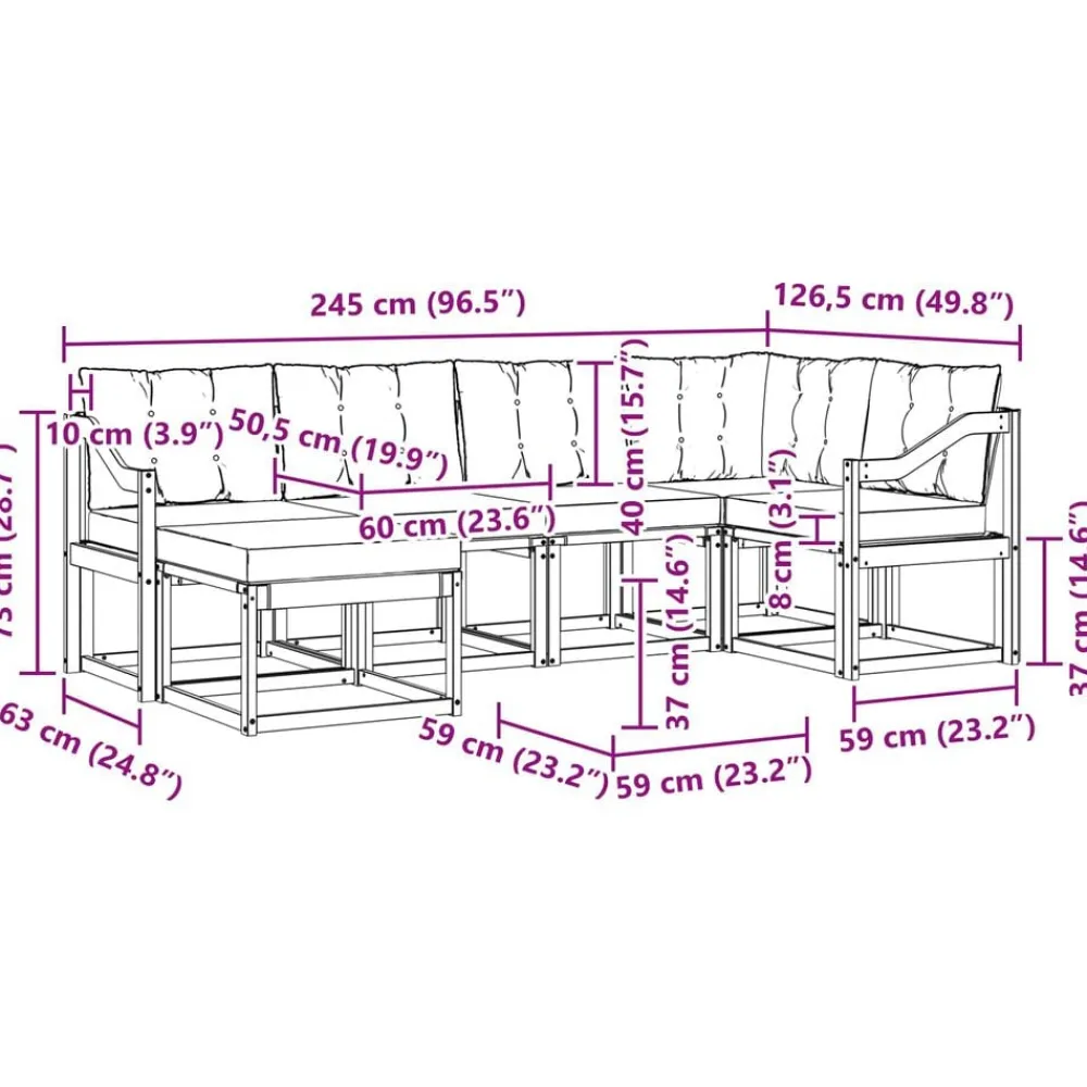 vidaXL Conjunto de sofás de exterior con cojín 7 pcs Natural y beige Outlet