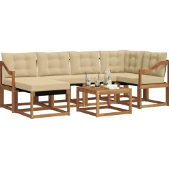 vidaXL Conjunto de sofás de exterior con cojín 7 pcs Natural y beige Outlet