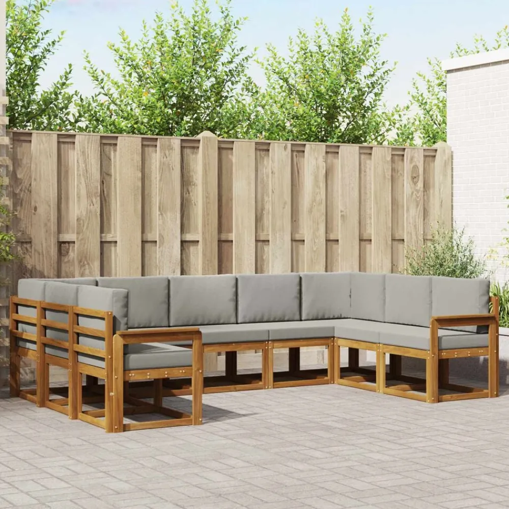vidaXL Conjuntos De Muebles-Conjunto de sofás de exterior 9 pcs Gris Natural y Claro