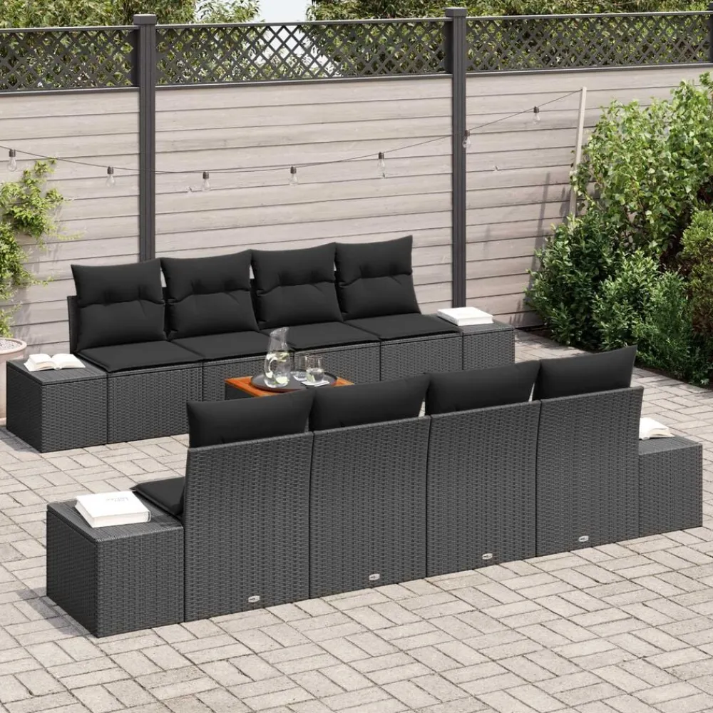 vidaXL Conjunto de sofás de jardín 9 pcs ratán sintético Negro Online