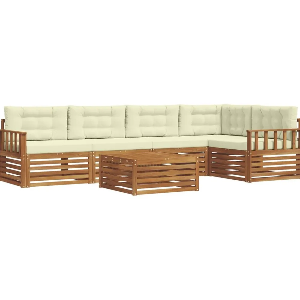 vidaXL Conjunto de sofás de exterior con cojín 6 pcs Natural y crema Discount