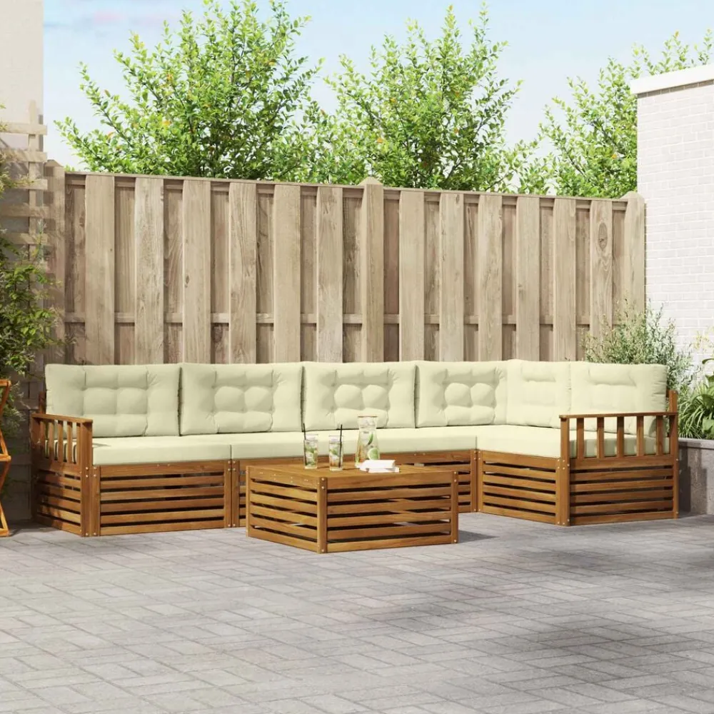 vidaXL Conjunto de sofás de exterior con cojín 6 pcs Natural y crema Discount