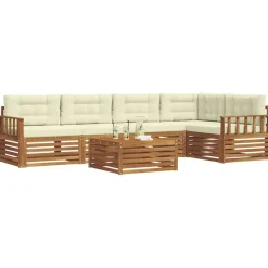 vidaXL Conjunto de sofás de exterior con cojín 6 pcs Natural y crema Discount