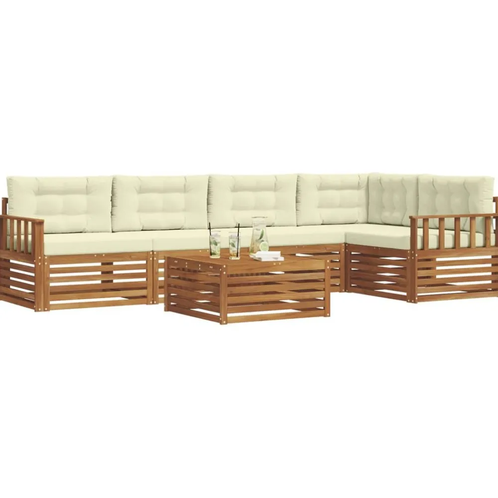 vidaXL Conjunto de sofás de exterior con cojín 6 pcs Natural y crema Discount