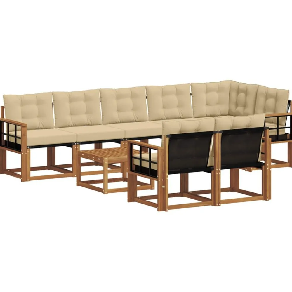 vidaXL Conjunto de sofás de exterior con cojín 9 pcs Natural y beige Best