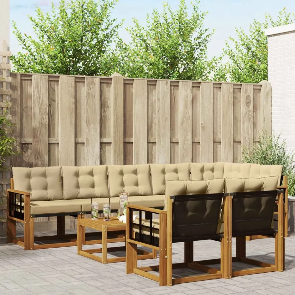 vidaXL Conjunto de sofás de exterior con cojín 9 pcs Natural y beige Best