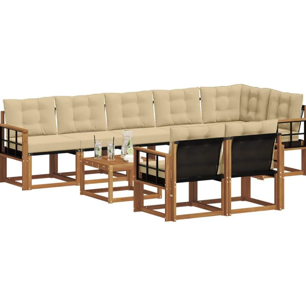 vidaXL Conjunto de sofás de exterior con cojín 9 pcs Natural y beige Best