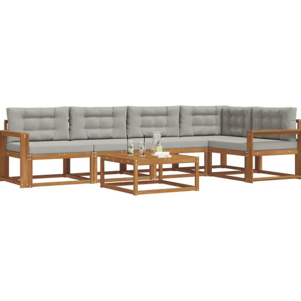 vidaXL Conjuntos De Muebles-Conjunto de sofás de exterior 6 pcs Gris Natural y Claro