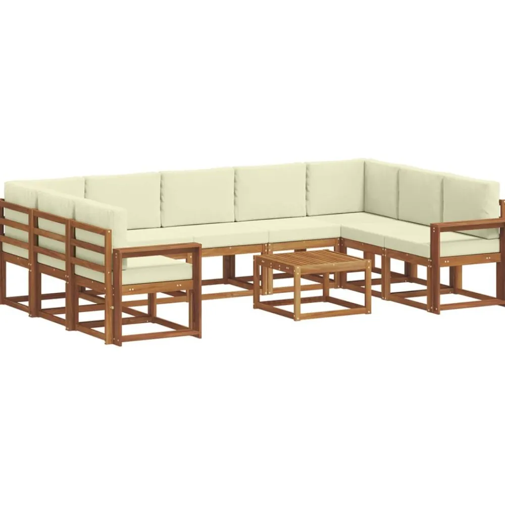 vidaXL Conjunto de sofás de exterior con cojín 10 pcs Natural y crema Hot