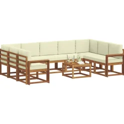 vidaXL Conjunto de sofás de exterior con cojín 10 pcs Natural y crema Hot