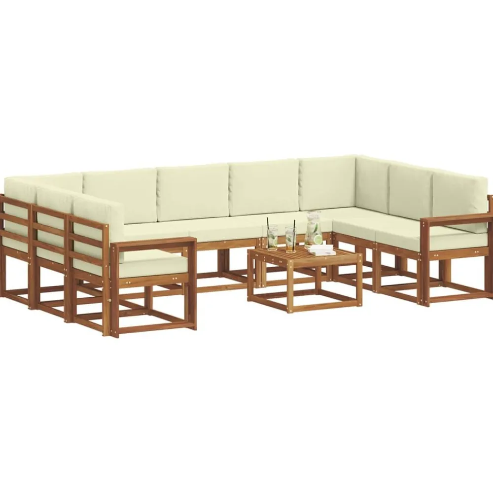 vidaXL Conjunto de sofás de exterior con cojín 10 pcs Natural y crema Hot
