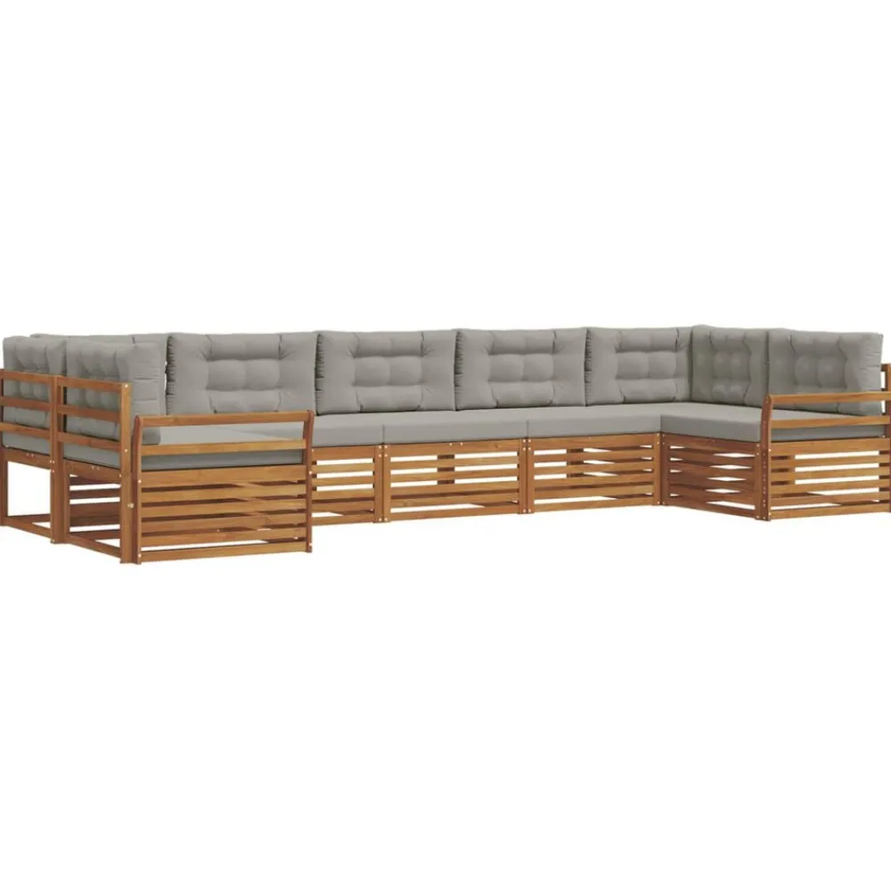 vidaXL Conjunto de sofás de exterior 7 pcs Gris Natural y Claro Gris claro y natural New