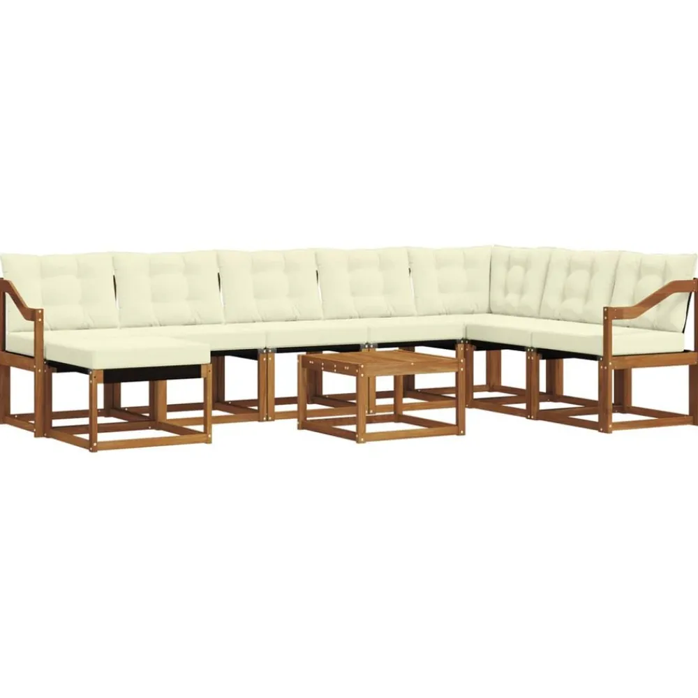vidaXL Conjunto de sofás de exterior con cojín 9 pcs Natural y crema New