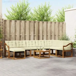 vidaXL Conjunto de sofás de exterior con cojín 9 pcs Natural y crema New