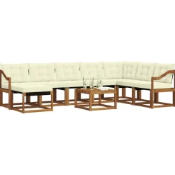 vidaXL Conjunto de sofás de exterior con cojín 9 pcs Natural y crema New