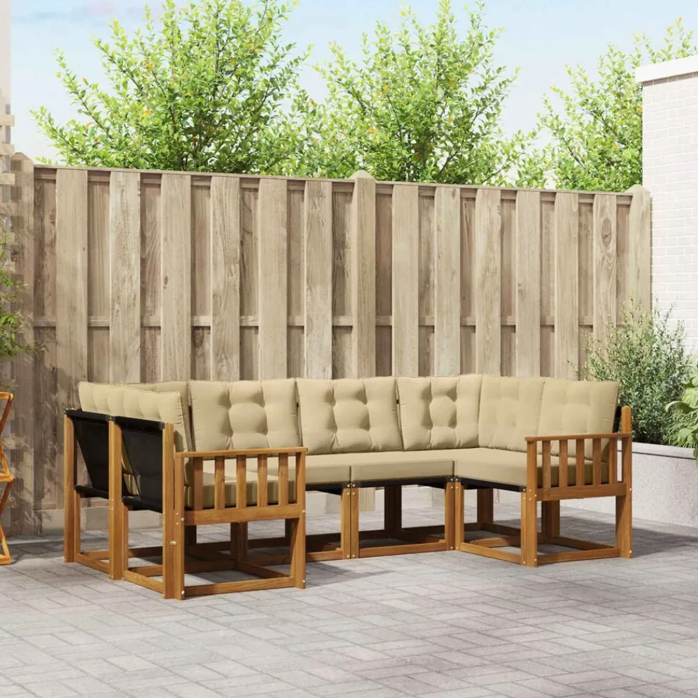 vidaXL Conjunto de sofás de exterior con cojín 6 pcs Natural y beige Online