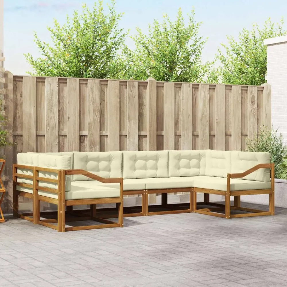 vidaXL Conjunto de sofás de exterior con cojín 6 pcs Natural y crema Outlet