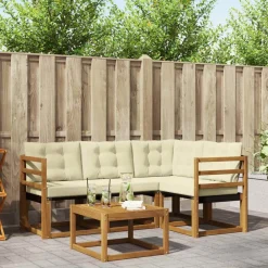 vidaXL Conjuntos De Muebles-Conjunto de sofás de exterior con cojín 5 pcs Natural y Beige