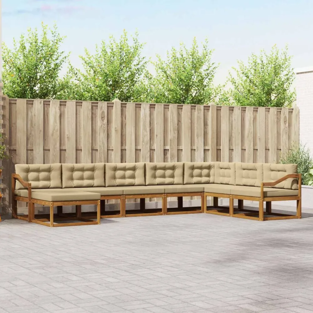 vidaXL Conjunto de sofás de exterior con cojín 8 pcs Natural y beige Clearance