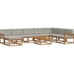 vidaXL Conjunto de sofás de exterior 9 pcs Gris Natural y Claro Gris claro y natural