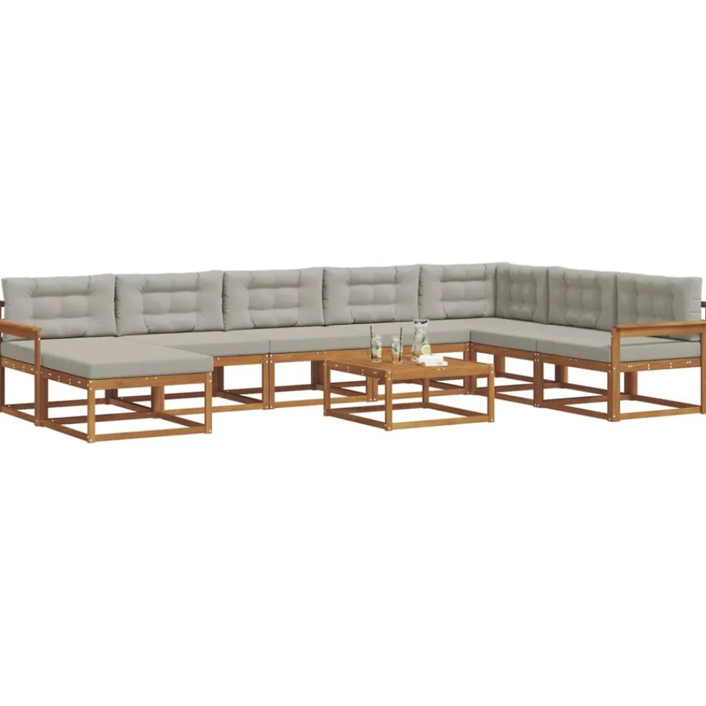 vidaXL Conjunto de sofás de exterior 9 pcs Gris Natural y Claro Gris claro y natural