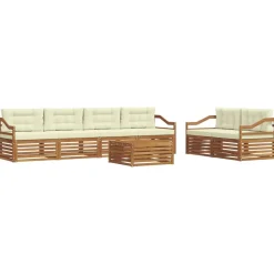 vidaXL Conjunto de sofás de exterior con cojín 7 pcs Natural y crema Online