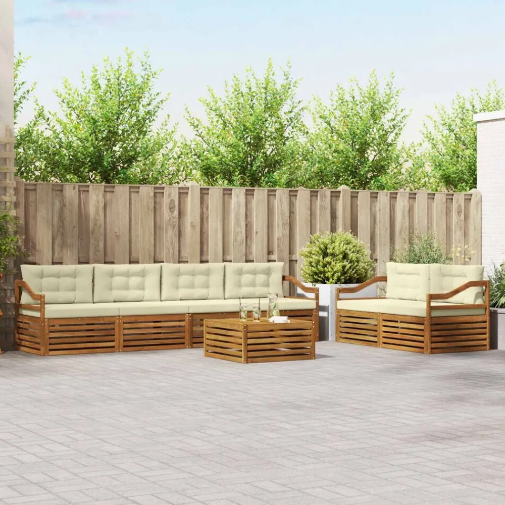 vidaXL Conjunto de sofás de exterior con cojín 7 pcs Natural y crema Online