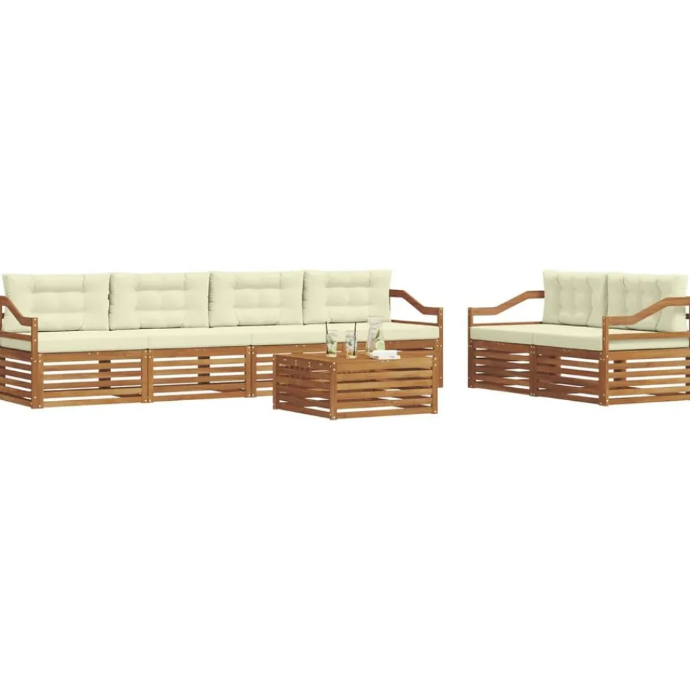 vidaXL Conjunto de sofás de exterior con cojín 7 pcs Natural y crema Online