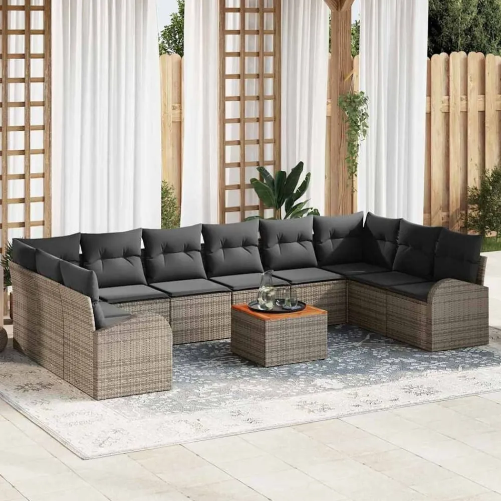 vidaXL Conjunto de sofás de jardín 11 pcs ratán sintético Gris Sale