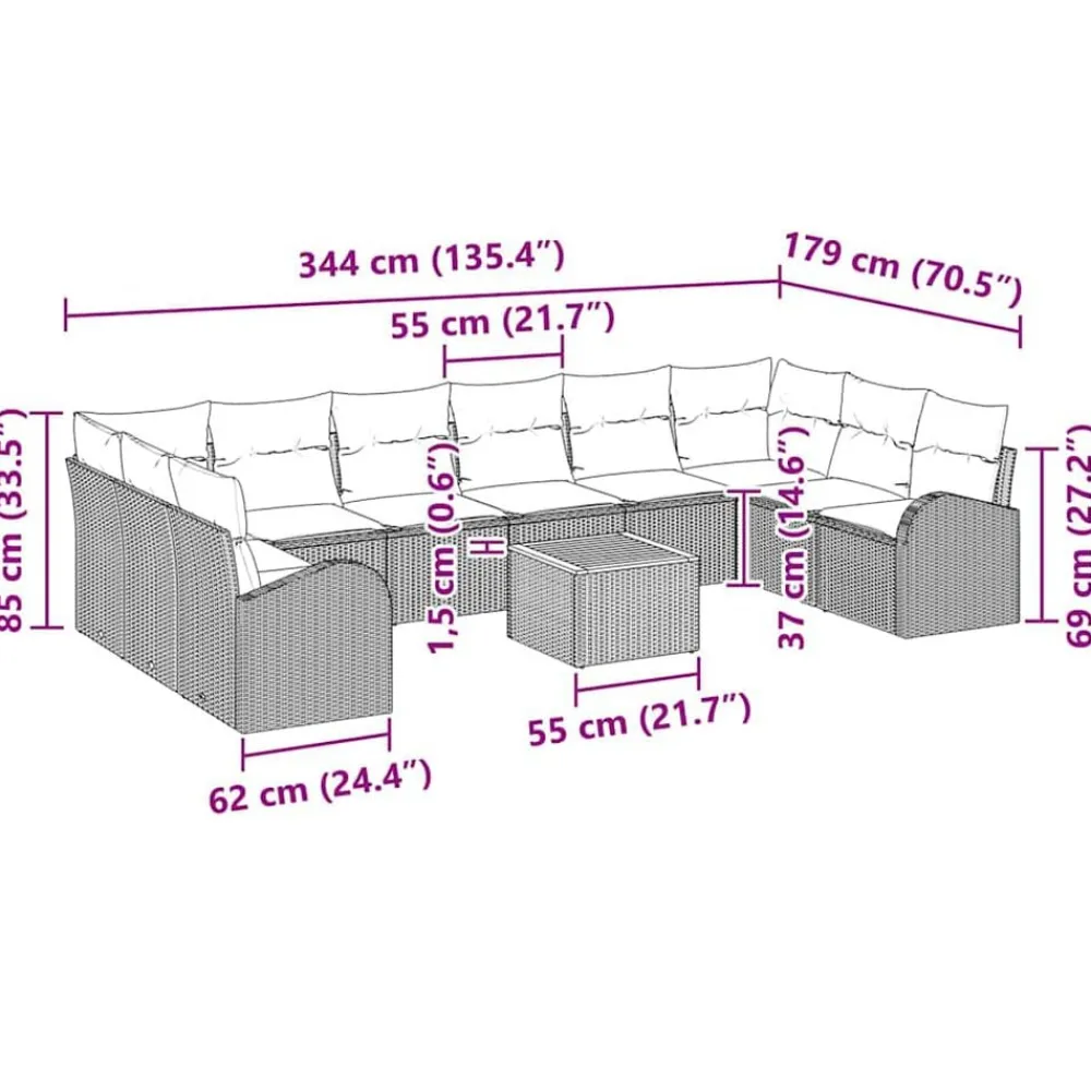 vidaXL Conjunto de sofás de jardín 11 pcs ratán sintético Gris Sale
