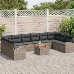 vidaXL Conjunto de sofás de jardín 11 pcs ratán sintético Gris Sale
