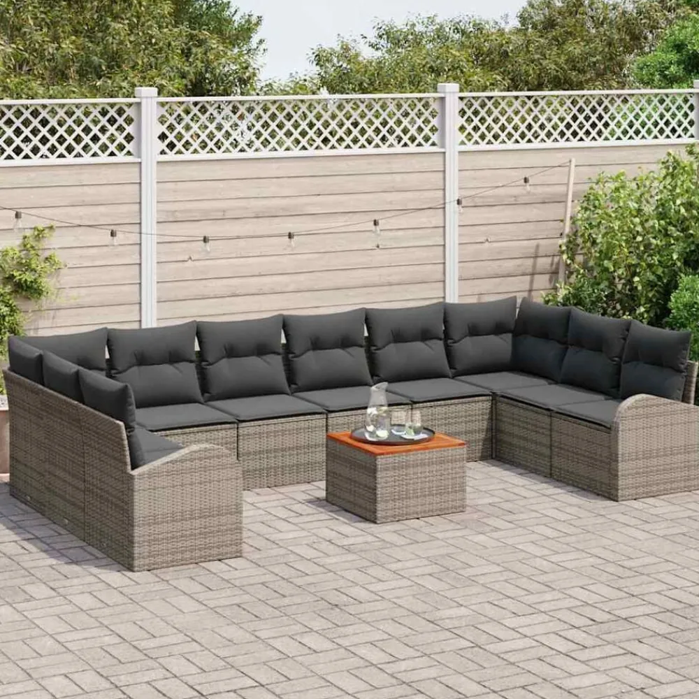 vidaXL Conjunto de sofás de jardín 11 pcs ratán sintético Gris Sale