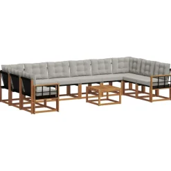 vidaXL Conjuntos De Muebles-Conjunto de sofás de exterior 11 pcs Gris Natural y Claro