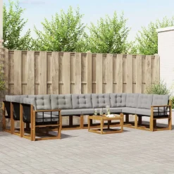 vidaXL Conjuntos De Muebles-Conjunto de sofás de exterior 11 pcs Gris Natural y Claro