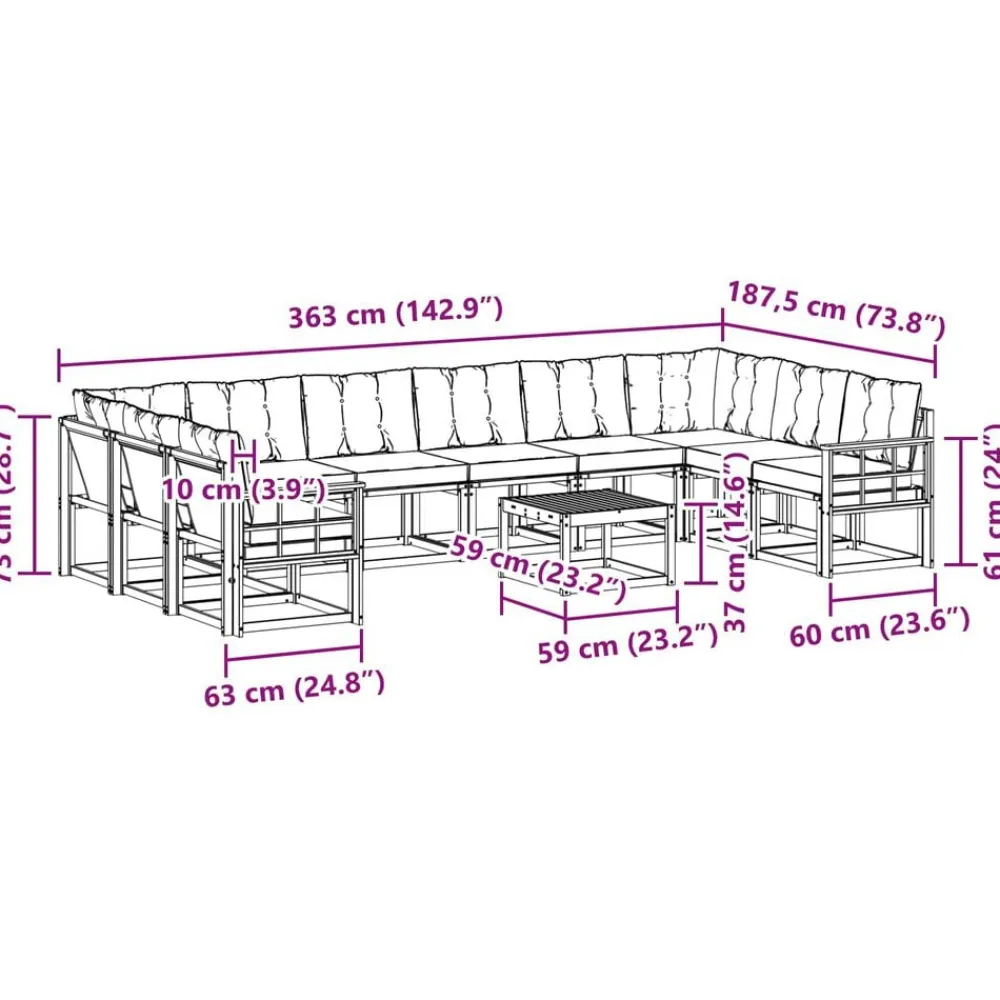 vidaXL Conjuntos De Muebles-Conjunto de sofás de exterior 11 pcs Gris Natural y Claro