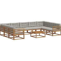 vidaXL Conjuntos De Muebles-Conjunto de sofás de exterior 10 pcs Gris Natural y Claro