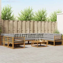 vidaXL Conjuntos De Muebles-Conjunto de sofás de exterior 10 pcs Gris Natural y Claro