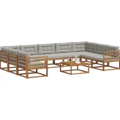 vidaXL Conjuntos De Muebles-Conjunto de sofás de exterior 10 pcs Gris Natural y Claro