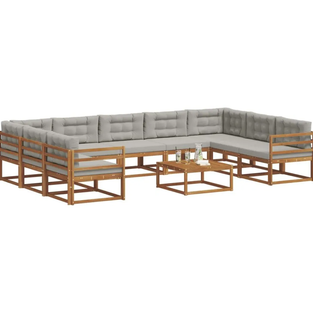 vidaXL Conjuntos De Muebles-Conjunto de sofás de exterior 10 pcs Gris Natural y Claro