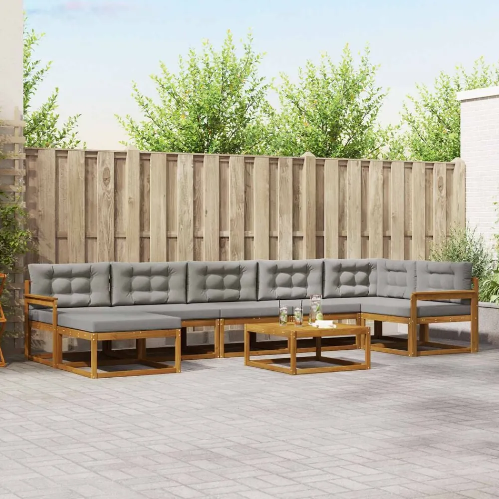 vidaXL Conjuntos De Muebles-Conjunto de sofás de exterior 8 pcs Gris Natural y Claro