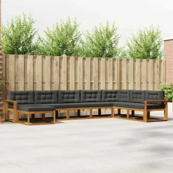 vidaXL Conjunto de sofás de exterior 8 pcs Natural y antracita New