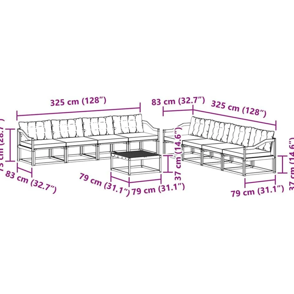 vidaXL Conjuntos De Muebles-Conjunto de sofás de exterior con cojín 9 pcs
