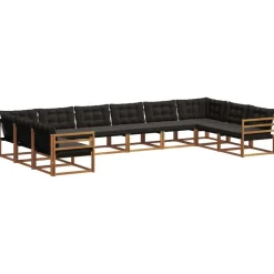 vidaXL Conjunto de sofás de exterior con cojín 10 pcs Natural y negro Outlet