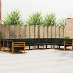 vidaXL Conjunto de sofás de exterior con cojín 10 pcs Natural y negro Outlet