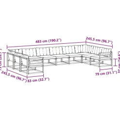 vidaXL Conjunto de sofás de exterior con cojín 10 pcs Natural y negro Outlet