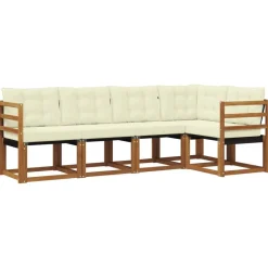 vidaXL Conjunto de sofás de exterior con cojín 5 pcs Natural y beige Online