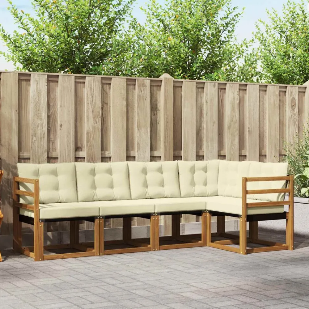 vidaXL Conjunto de sofás de exterior con cojín 5 pcs Natural y beige Online