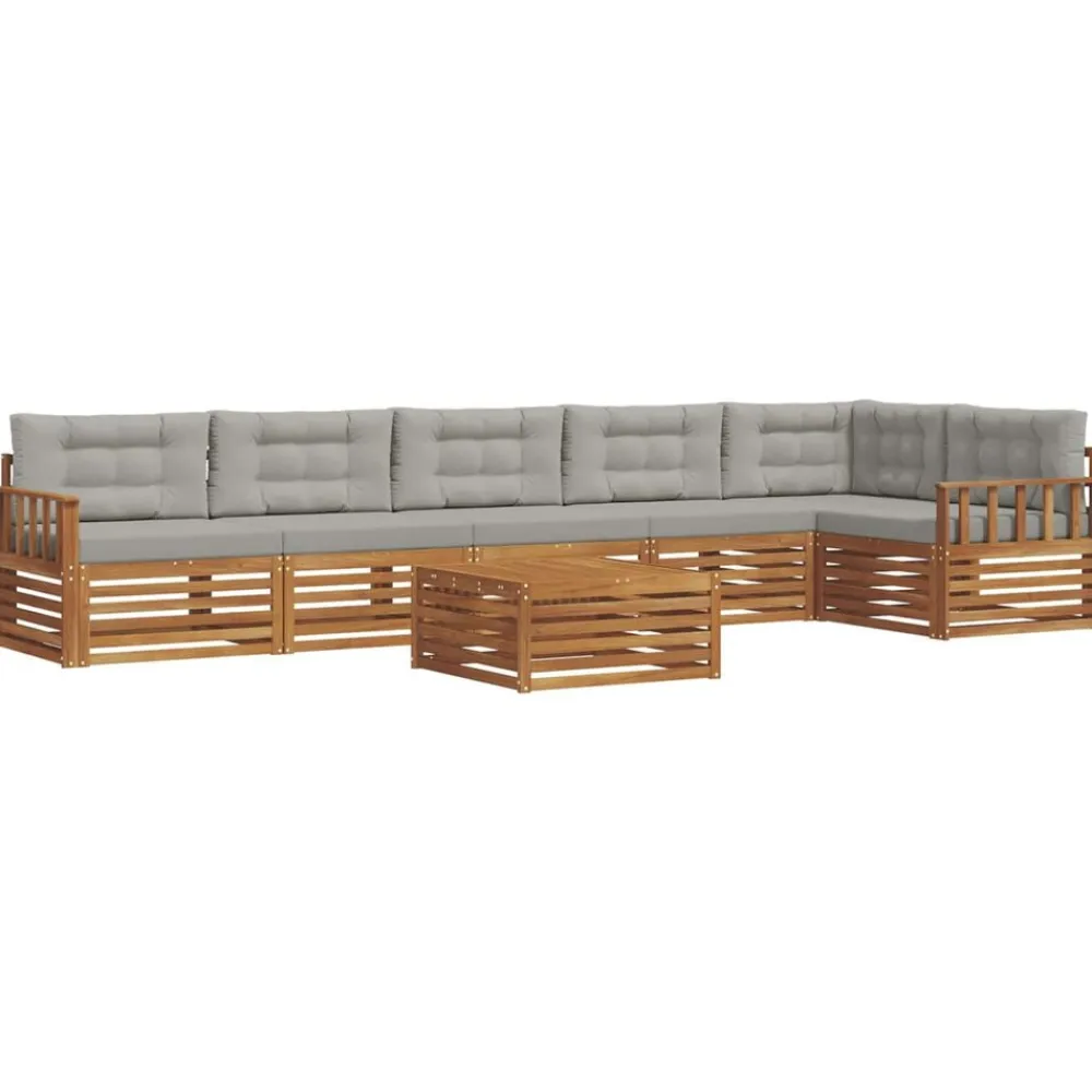 vidaXL Conjuntos De Muebles-Conjunto de sofás de exterior 7 pcs Gris Natural y Claro